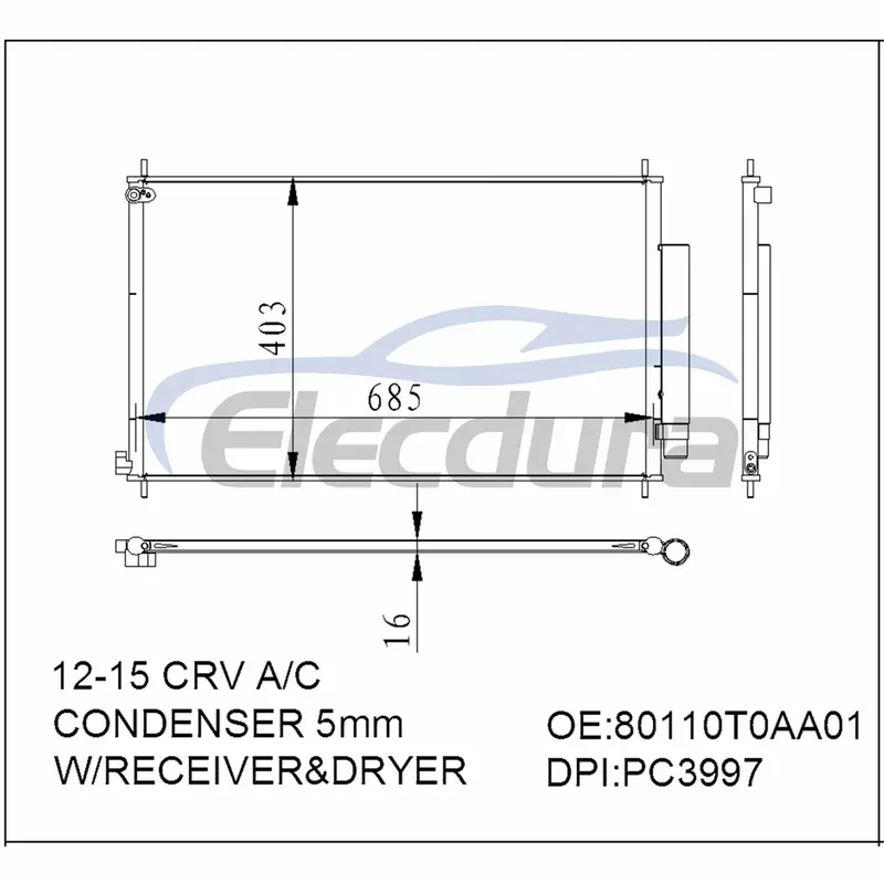 80110T0AA01 Honda Cr-V 2012-2015 Конденсер кондиционера с ресивером/осушителем, сердечник 16 мм