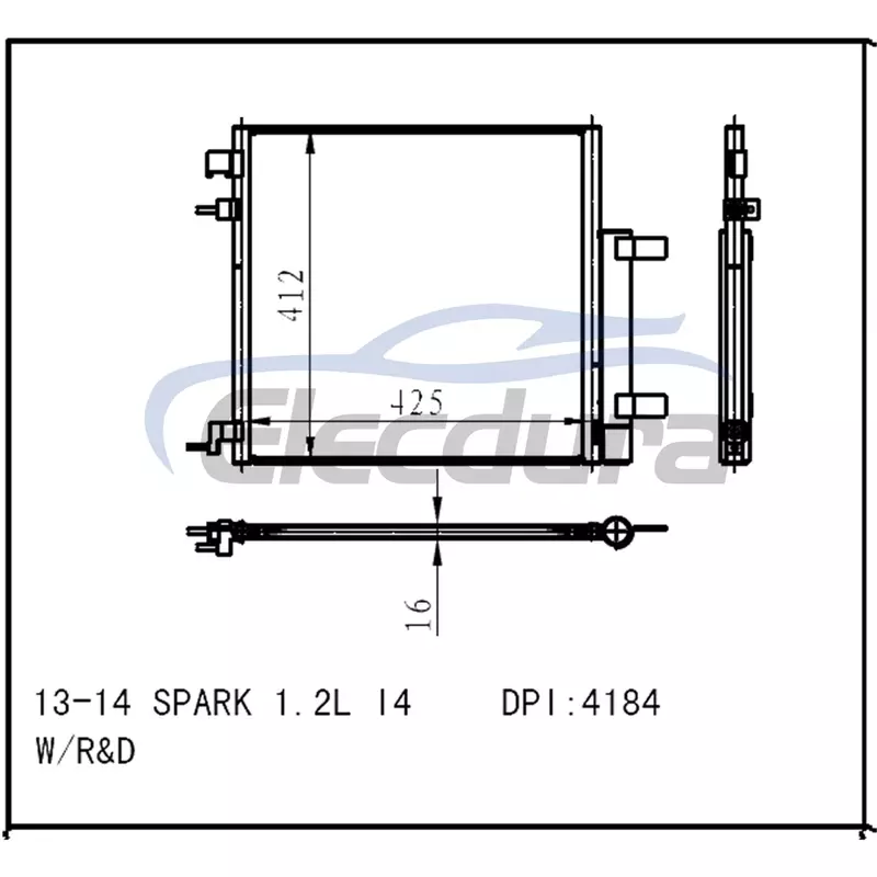 42366121 Chevrolet Spark 2013-2014 Condensatore A/C Nucleo da 16 mm