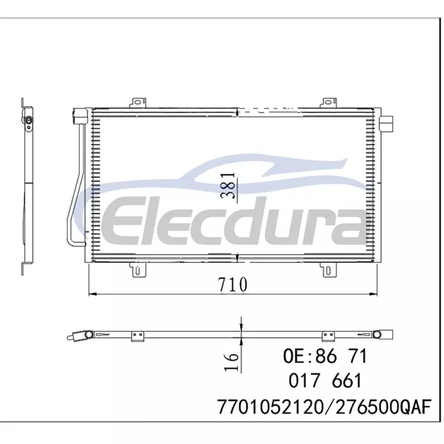 8671017661 Renault Master II Box 2000+ A/C kondenz&aacute;tor 16mm j&aacute;dro