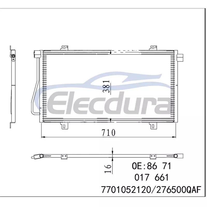 8671017661 Renault Master II Box 2000+ Kondensor A/C Inti 16mm