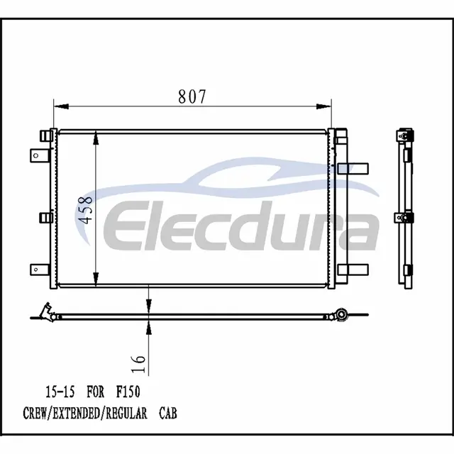 FL3Z19712A Ford F150 Crew 2015+ Condenseur de climatisation Assemblage Noyau de 16 mm