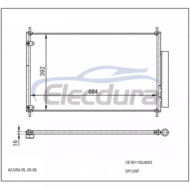 80110SJA003 Acura RL 2005-2012 Ansamblu condensator de aer condiționat și uscător receptor