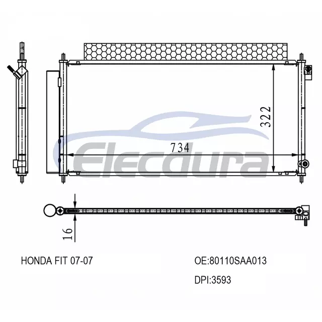 80110SAA013 Honda Fit 2007+ A/C kondensatorsamling