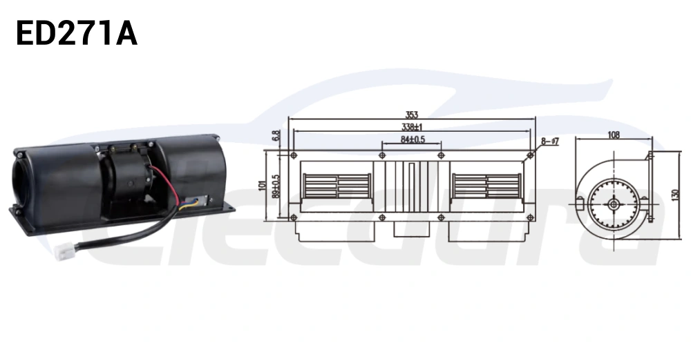 Conjunto de motor de soplador de 27 V 190 W HVAC , flujo de aire de 600 m&sup3;/h